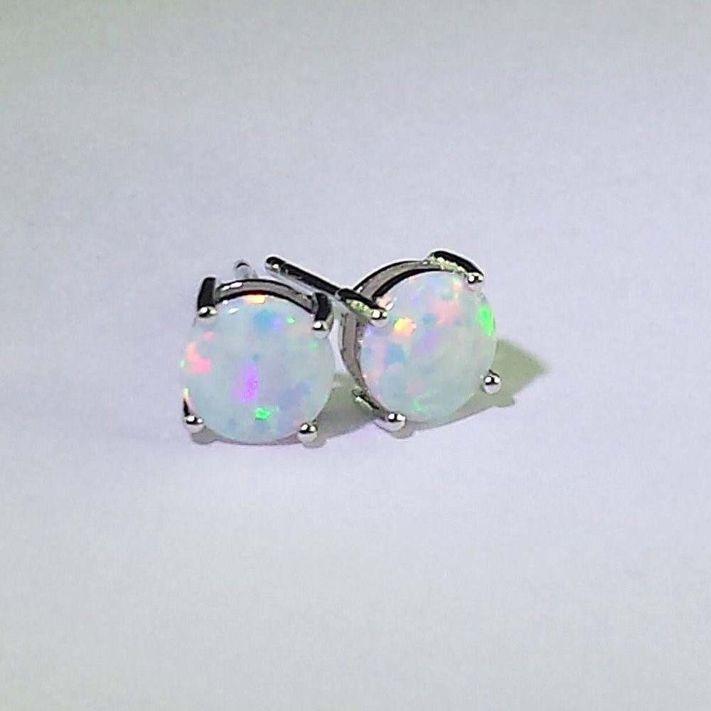 Lab Opal Stud Earrings Sterling Silver - Picture 4 of 4